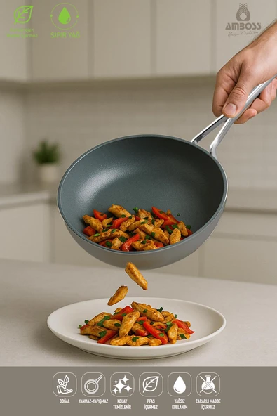 Sera Nova Yanmaz Yapışmaz Seramik Wok Tava 28 cm – Gri