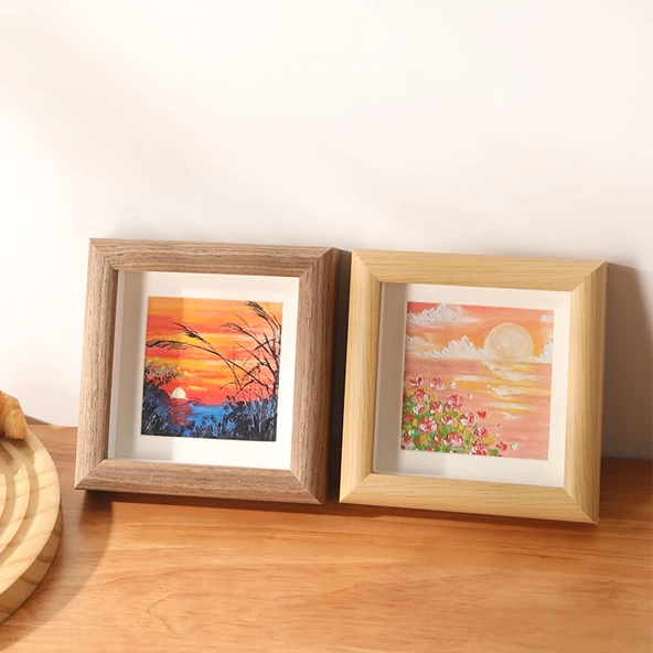 DIY El Yapımı Masa Duvar Fotoğraf Çerçevesi - 4 inç Kare - Ahşap Rengi - 5
