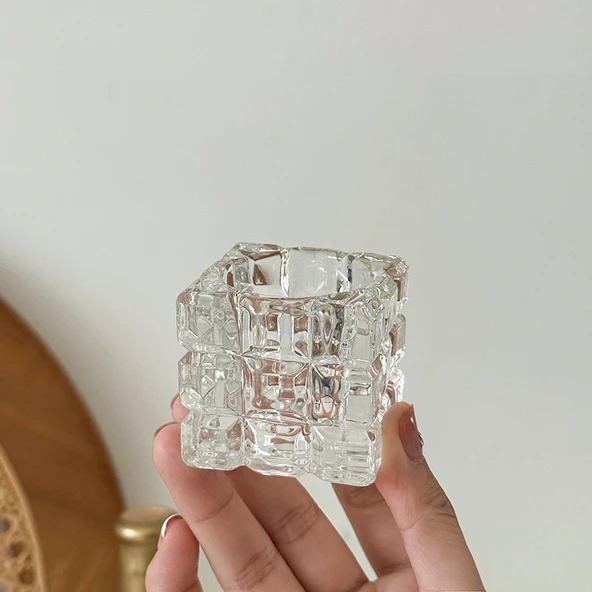Buz Küpü Avrupa Retro Kristal Cam Mumluk - Kozalak (2 Çay Mumu + 1 Kibrit) - 6