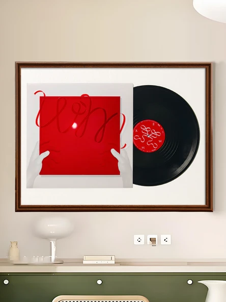 Gramofon Kayıt Saklama Fotoğraf Çerçevesi - Masif Ahşap Çam Siyah - 54x74cm - Model 2 - 6