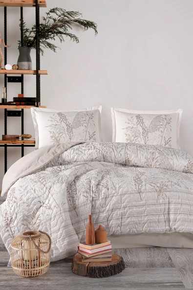 Clasy %100 Pamuk Çift Kişilik Dört Mevsim Set Betina V1 Taş Rengi ürün görseli 1