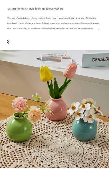 Seramik Vazo - Pembe Vazo - Beyaz Gelincik Çiçekli - 9