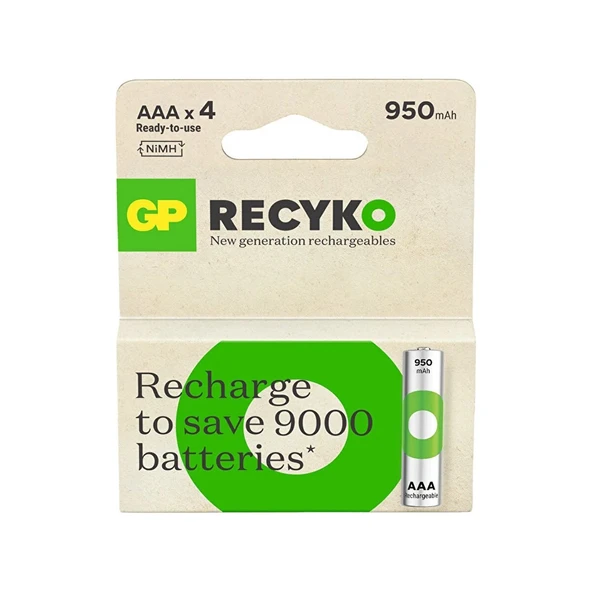 Gp Recyko 1000 Aaa İnce Kalem Ni-mh Şarjlı Pil 1.2 Volt 4lü Kart