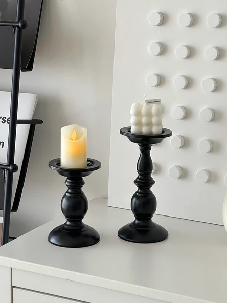 Retro Roma Sütunu Demir Şamdan - Yüksek + Alçak + Dijital Mum Lamba (5*8cm) + Rubik Küp Aromaterapi - 5