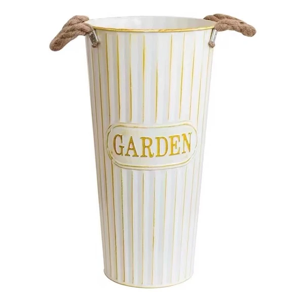 İskandinav Demir Çiçek Kovası Vazo - Retro Gök Mavisi - 40cm - Resim 6