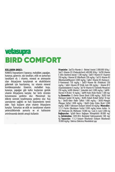 Vetasupra Bird Comfort - Kuşlar İçin Hayvan Yem Katkısı 500 Gr. - 2