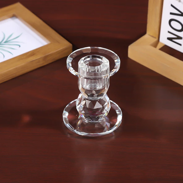 Kristal Cam Tek Mumlu Şamdan - 6*6cm - 7