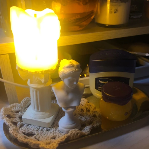 Mum Gece Lambası + Roma Şamdan - Sanatsal Masa Yatak Odası Şamdan Gece Lambası