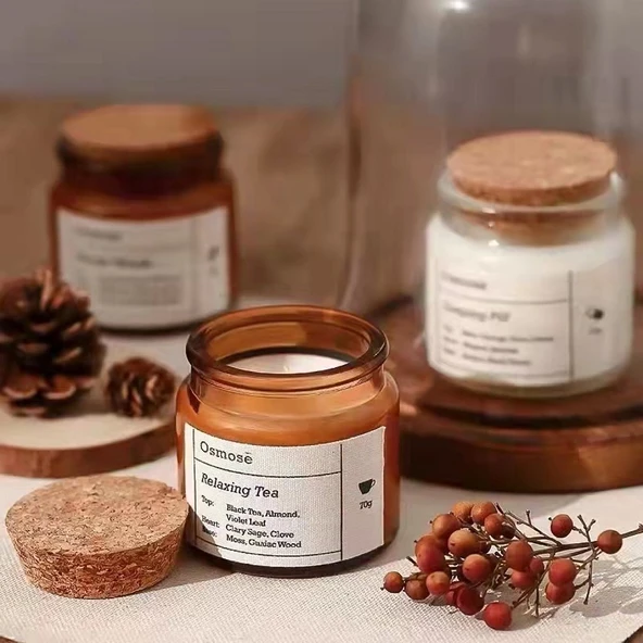 DIY Aromaterapi Mum Kabı - Mantarlı Cam Kavanoz - 100ml Yeşil (Korksuz Boş Şişe) - 10