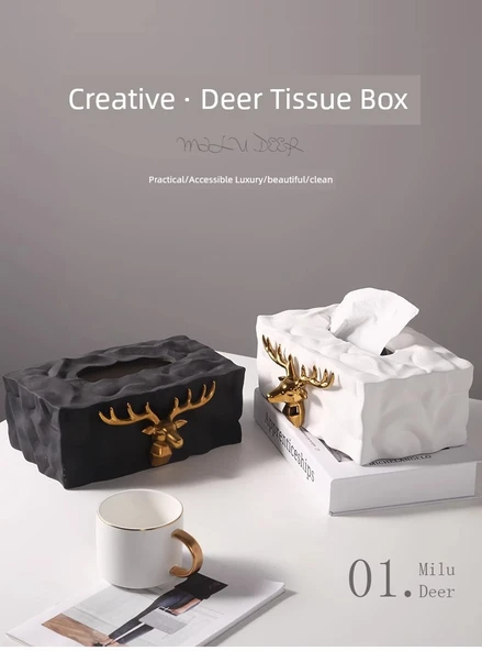 Reçine Masaüstü Dekorasyonu - Geyik Kafası Peçete Kutusu - Resim 12