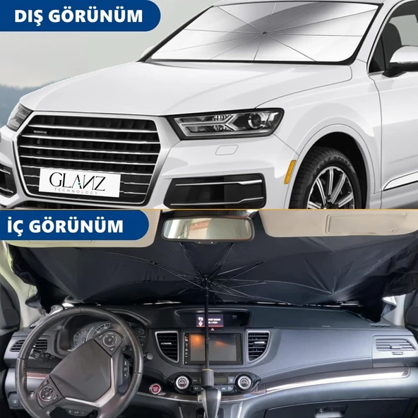 Glanz Araba Şemsiyesi Oto Katlanabilir Güneşlik Şemsiye Ön Cam Gölgelik Güneş Koruyucu 145-75cm - 3