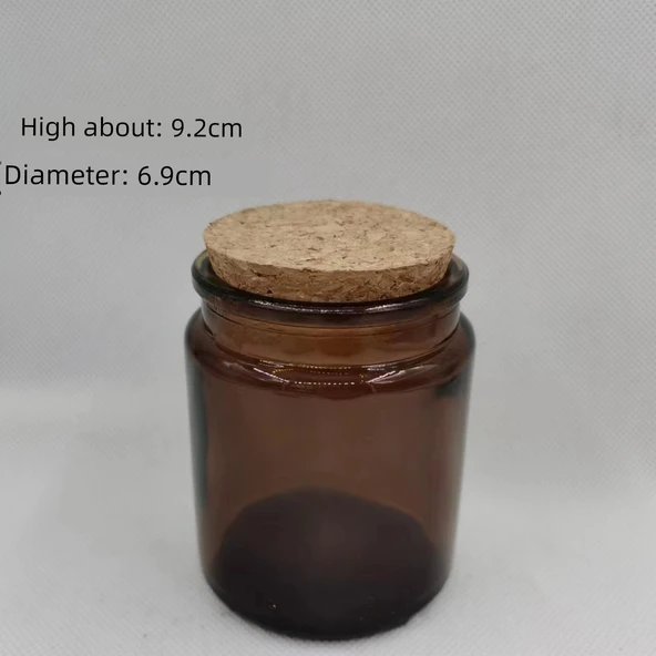 DIY Aromaterapi Mum Kabı - Mantarlı Cam Kavanoz - 200ml Kahverengi (Korksuz Boş Şişe)