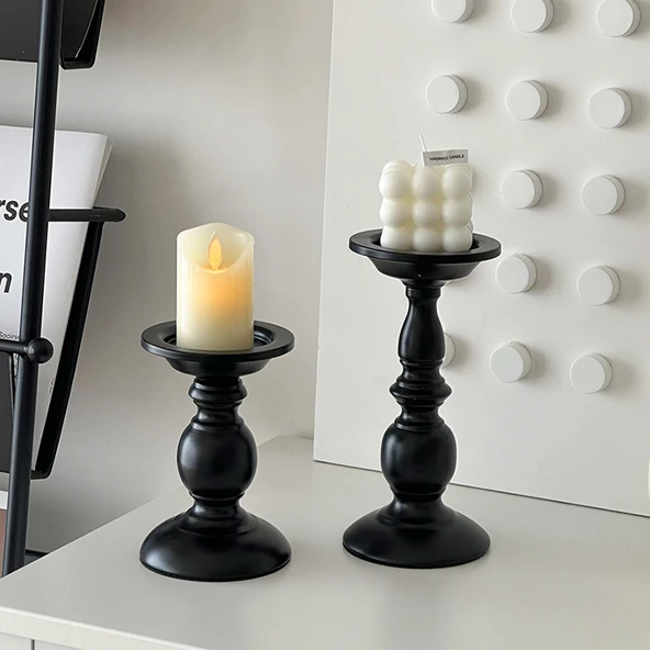 Retro Roma Sütunu Demir Şamdan - Yüksek + Alçak + Dijital Mum Lamba (5*8cm) + Rubik Küp Aromaterapi