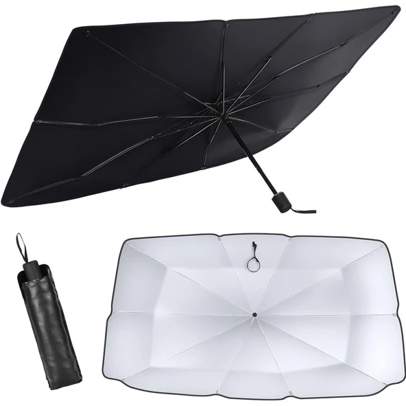 Glanz Araba Şemsiyesi Oto Katlanabilir Güneşlik Şemsiye Ön Cam Gölgelik Güneş Koruyucu 145-75cm - 2