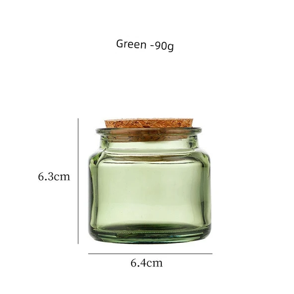 DIY Aromaterapi Mum Kabı - Mantarlı Cam Kavanoz - 100ml Yeşil (Korksuz Boş Şişe)