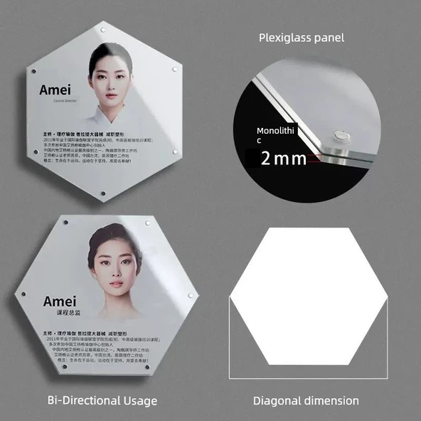 Akrilik Altıgen Manyetik Fotoğraf Çerçevesi - 5 inç (12.7cm) - (2+2)mm Kalınlık