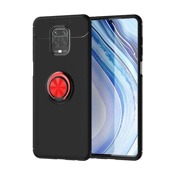 Gpack Xiaomi Redmi Note 9s Kılıf Ravel Silikon Yüzüklü MıknatıslıFull Ekran Koruyucu