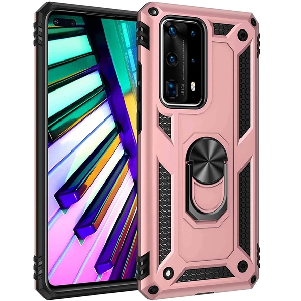 Gpack Huawei P40 Pro Kılıf Vega Standlı Yüzüklü MıknatıslıFull Ekran Koruyucu