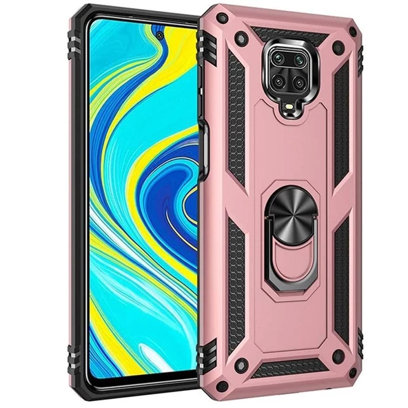 Gpack Xiaomi Redmi Note 9 Pro Kılıf Vega Standlı Yüzüklü MıknatıslıFull Ekran Koruyucu