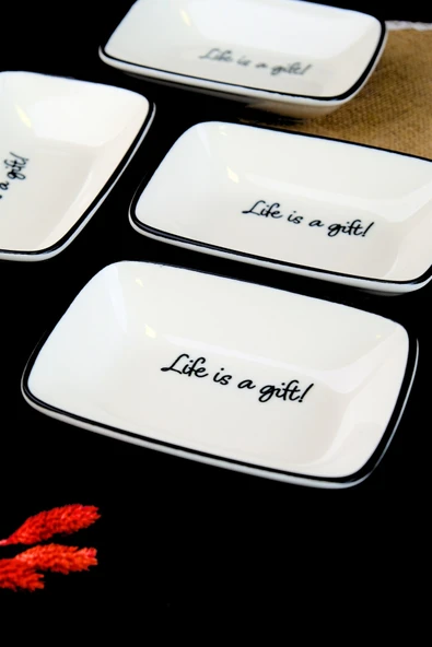 TABAK EVİ Motto Gift Kayık Tabak 4 lü 17x12x3cm - 6