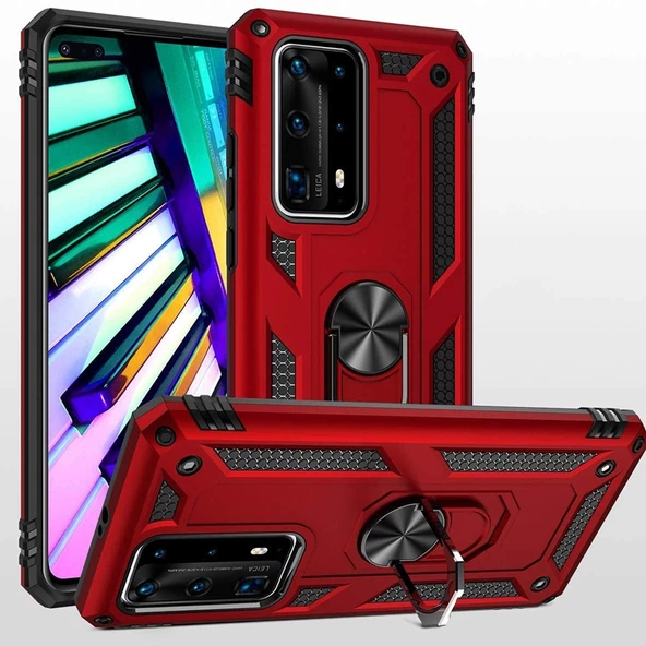 Gpack Huawei P40 Pro Kılıf Tank Koruma Vega Standlı Yüzüklü Mıknatıslı - 3