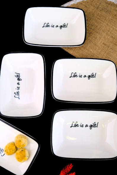 TABAK EVİ Motto Gift Kayık Tabak 4 lü 17x12x3cm - 3