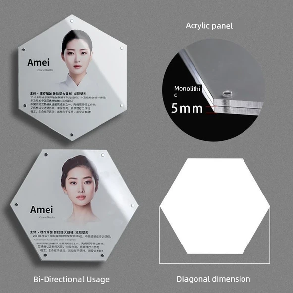 Akrilik Altıgen Manyetik Fotoğraf Çerçevesi - 10 inç (25.4cm) - (5+5)mm Kalınlık