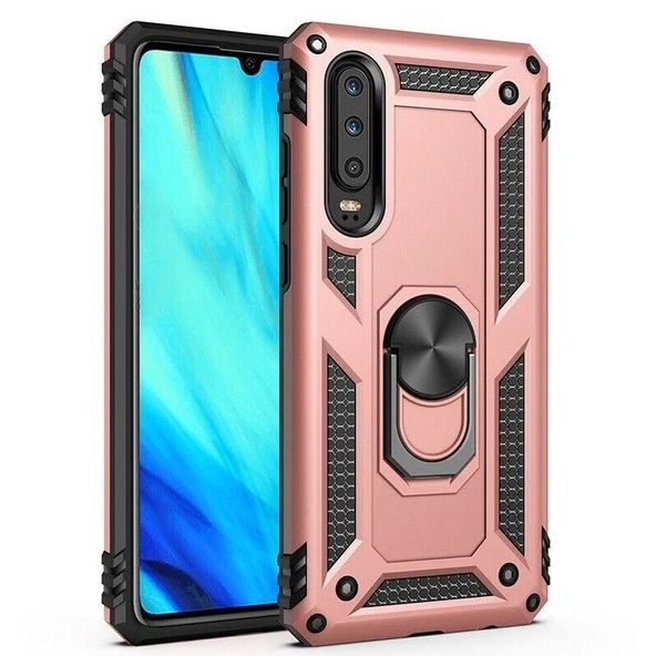 Gpack Huawei P Smart Pro 2019 Kılıf Tank Koruma Vega Standlı Yüzüklü Mıknatıslı