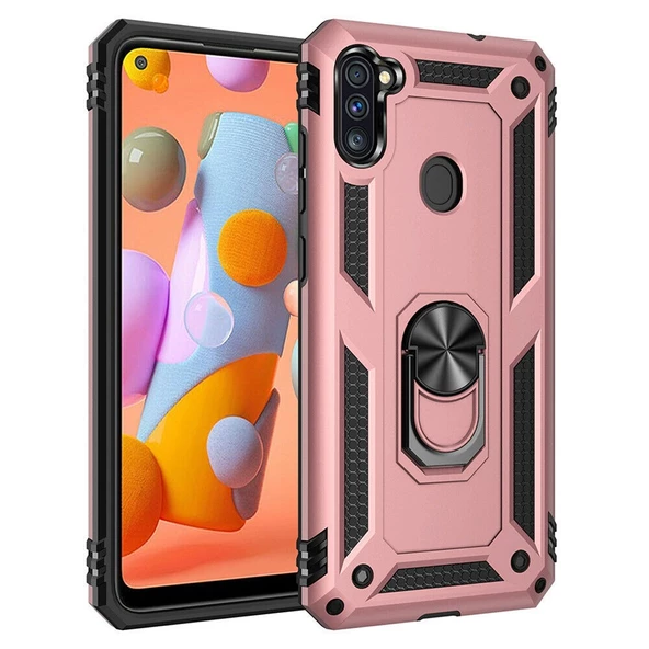 Gpack Samsung Galaxy A11 Kılıf Tank Koruma Vega Standlı Yüzüklü Mıknatıslı
