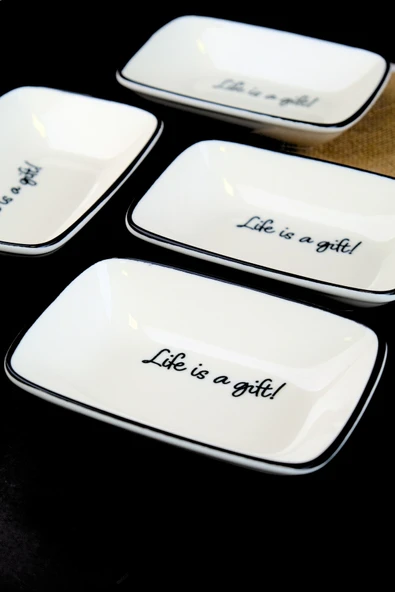 TABAK EVİ Motto Gift Kayık Tabak 4 lü 17x12x3cm - 2