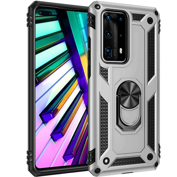 Gpack Huawei P40 Pro Kılıf Tank Koruma Vega Standlı Yüzüklü Mıknatıslı - 5