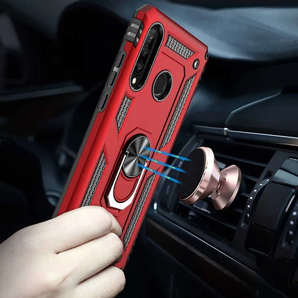 Gpack Huawei P40 Lite E Kılıf Vega Standlı Yüzüklü MıknatıslıNano Glass - Resim 3