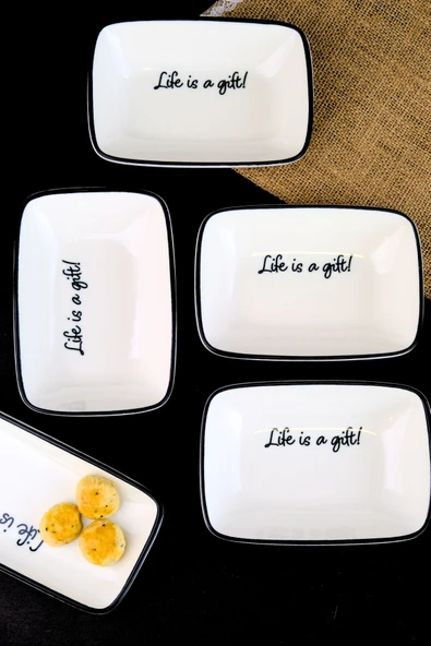 TABAK EVİ Motto Gift Kayık Tabak 4 lü 17x12x3cm - 5