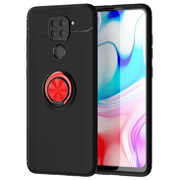 Gpack Xiaomi Redmi Note 9 Kılıf Ravel Silikon Yüzüklü MıknatıslıNano Glass