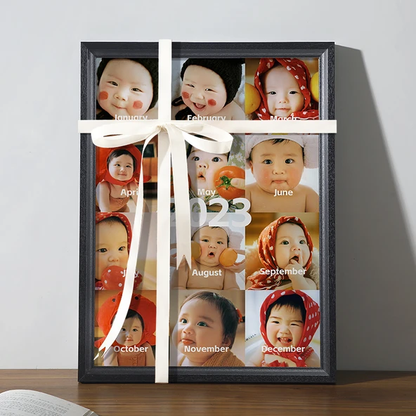 Bebek 12 Ay Gelişim Fotoğraf Çerçevesi A3 - Siyah + Fotoğraf Baskılı