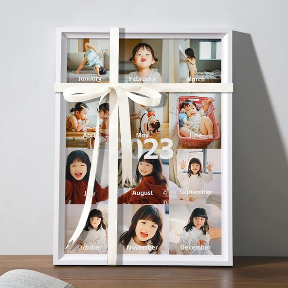 Bebek 12 Ay Gelişim Fotoğraf Çerçevesi A4 - Beyaz + Fotoğraf Baskılı