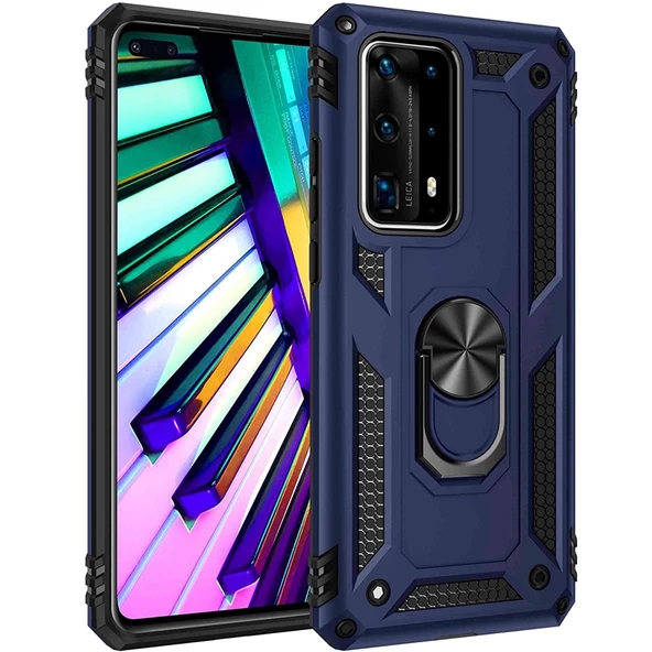 Gpack Huawei P40 Pro Kılıf Tank Koruma Vega Standlı Yüzüklü Mıknatıslı - 7