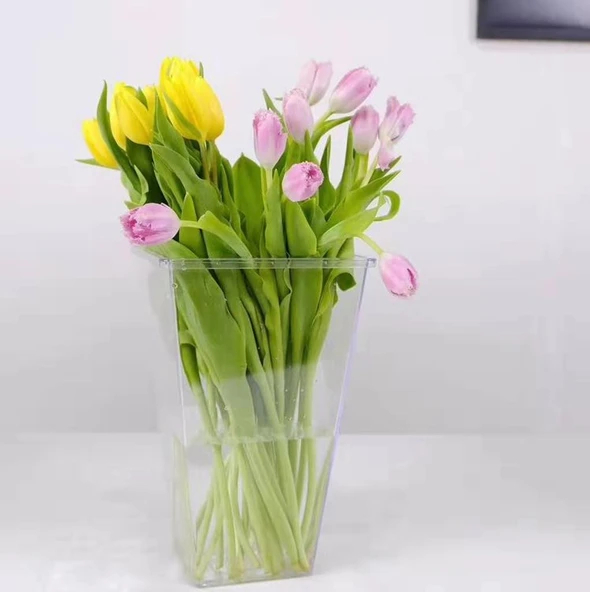 Akrilik Çiçek Tüpü - Büyük Boy Yuvarlak Yüksek Şeffaf - 38cm - Resim 11