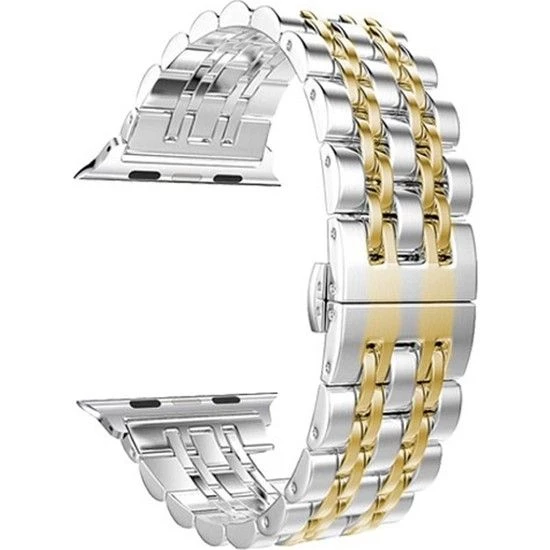 Gpack Apple Watch 3 4 5 42mm Kordon Çift Renk Metal Kordon Çıtçıtlı KRD 14 - Resim 3