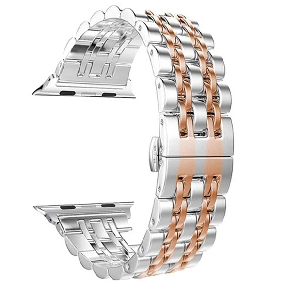 Gpack Apple Watch 3 4 5 42mm Kordon Çift Renk Metal Kordon Çıtçıtlı KRD 14