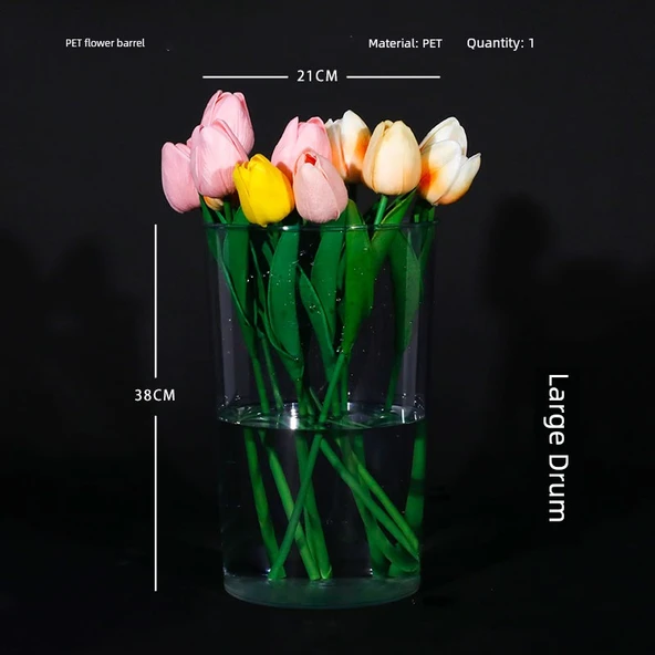 Akrilik Çiçek Tüpü - Büyük Boy Yuvarlak Yüksek Şeffaf - 38cm