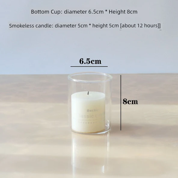 Isıya Dayanıklı Cam Mumluk - 6.5cm Çap * 8cm Yükseklik + Mum