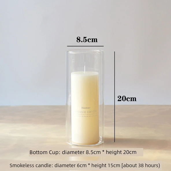Isıya Dayanıklı Cam Mumluk - 8.5cm Çap * 20cm Yükseklik + Mum