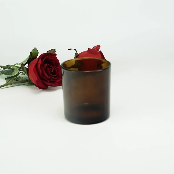 300ml Büyük Boy Cam Mum Kabı - Parlak Kahverengi Bardak 8 x 9cm 300ml
