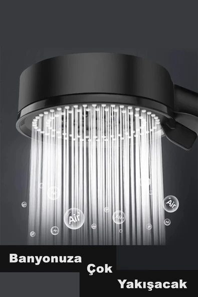 Raion Lüx Mat Siyah 5 Fonksiyonlu Sağlam Yapılı Kaliteli Banyo Duş Başlığı Kaliteli Duş Telefonu - Resim 6