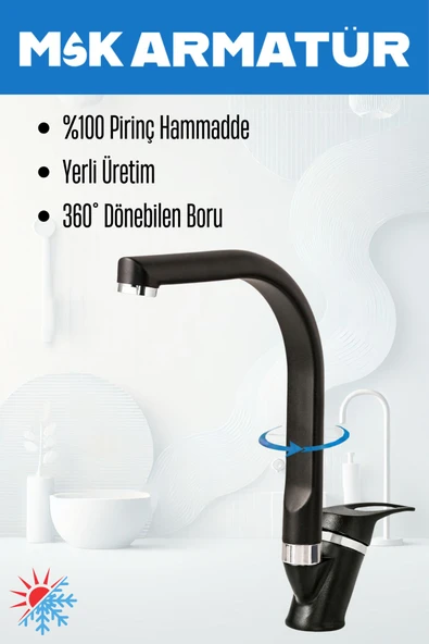 Siyah Krom Balıksırtı Eviye Bataryası Çeşmesi - Resim 2