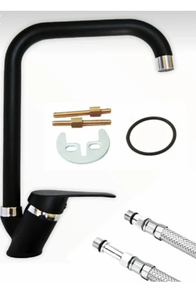 Siyah Köşe Boru Mix Mutfak Evye Bataryası 5 Yıl Garantili - Resim 3