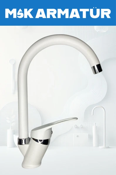 Beyaz Krom Baston Eviye Bataryası Çeşmesi ürün görseli 1