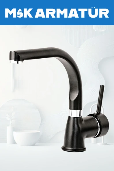 Siyah Krom Armut Balıksırtı Lavabo Bataryası Çeşmesi