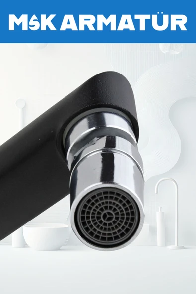 Siyah Krom Armut Balıksırtı Oynar Başlıklı Eviye Bataryası Çeşmesi - Resim 3